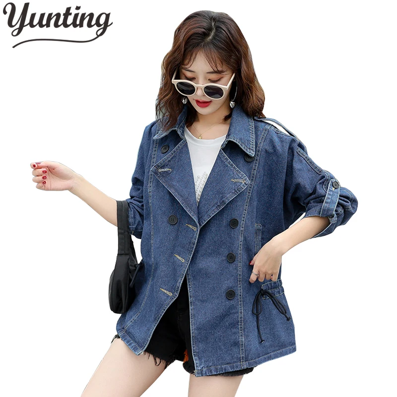 

Spring Oversize Jeans Women Poncho Vintage Denim Long Sleeve Basic Coat Female Pocket Jacket