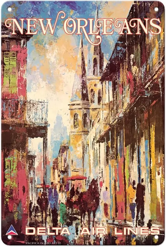Pacifica Island Art New Orleans - Air Lines Vintage Airline Travel Poster by Jack Laycox c.1970s  Metal Tin Sign