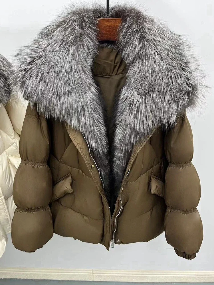 

OFTBUY Пуховик Парка Новая мода Настоящее меховое зимнее натуральное лисье меховое воротник Белый гусиный пуховик Женская повседневная толстая теплая куртка