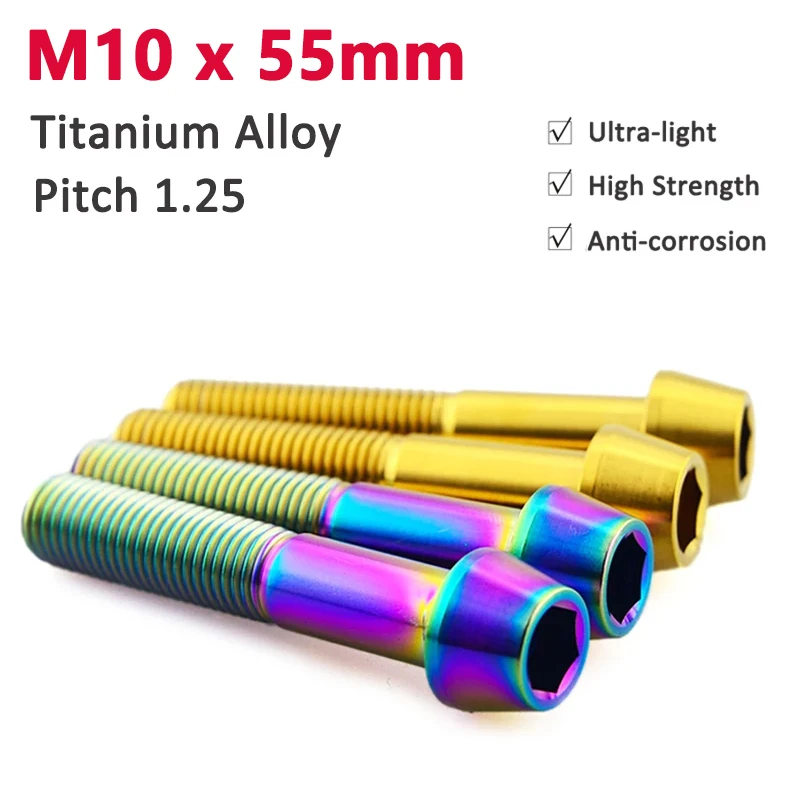 

1PCS Titanium Bolt M10x55mm Hex Hexagon Socket Taper Head Screw Motorcycle Front Brake Caliper Fixing Screws Pitch 1.25