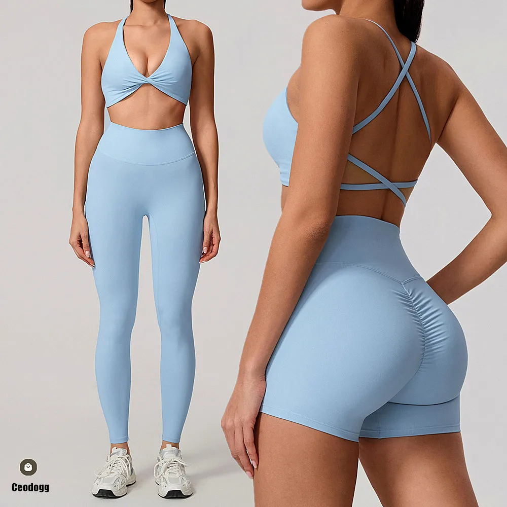 

2Pcs Women's Scrunch Sports Yoga Set V Bra Female Scrunch Outfit Gym Two-Piece Woman Sport LeggingClothes Active Wear XP309