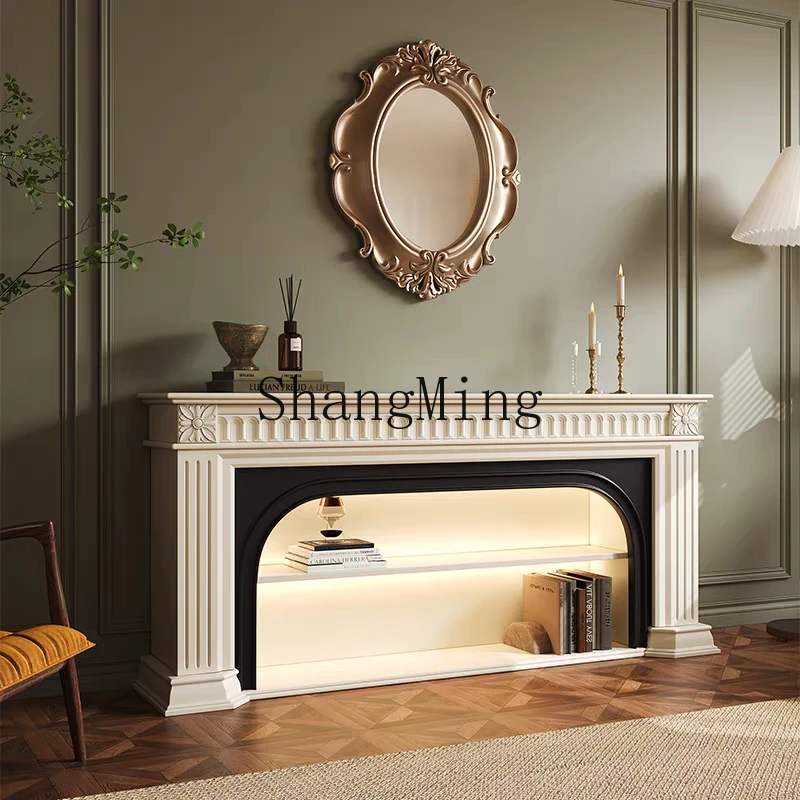 

FG simple modern carved medieval fireplace cabinet net red light strip locker rack TV cabinet