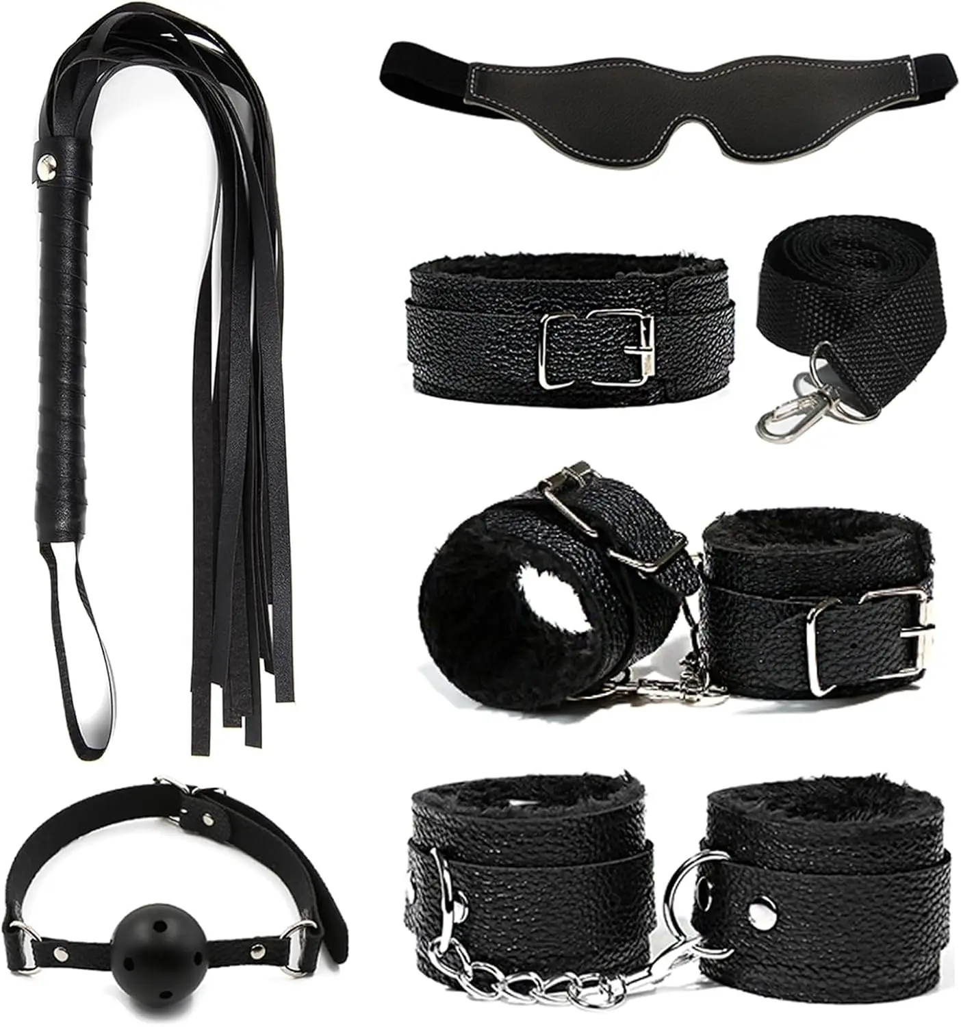 

6PCS BDSM Kit Bondage Sex Restraints Includes Adjustable Handcuffs Collars Whip Gags Blindfolds for Sex Games Adult Toys