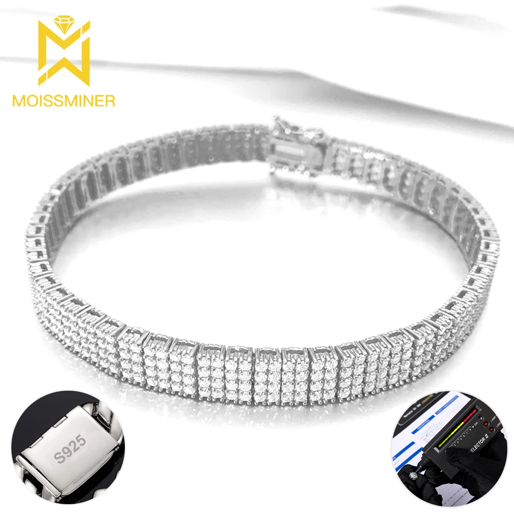 4 Rows vvs Moissanite Tennis Chain Bracelet For Men Women S925 Silver Hand Chain Bracelets Real Diamonds Hip Hip Jewelry GRA