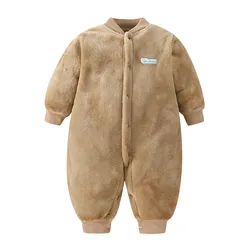 Newborns Thickened Long Sleeve Romper Baby Clothes Autumn Winter Baby Crawling Clothes Pure Yellow Blue Dinosaur Yellow Duck