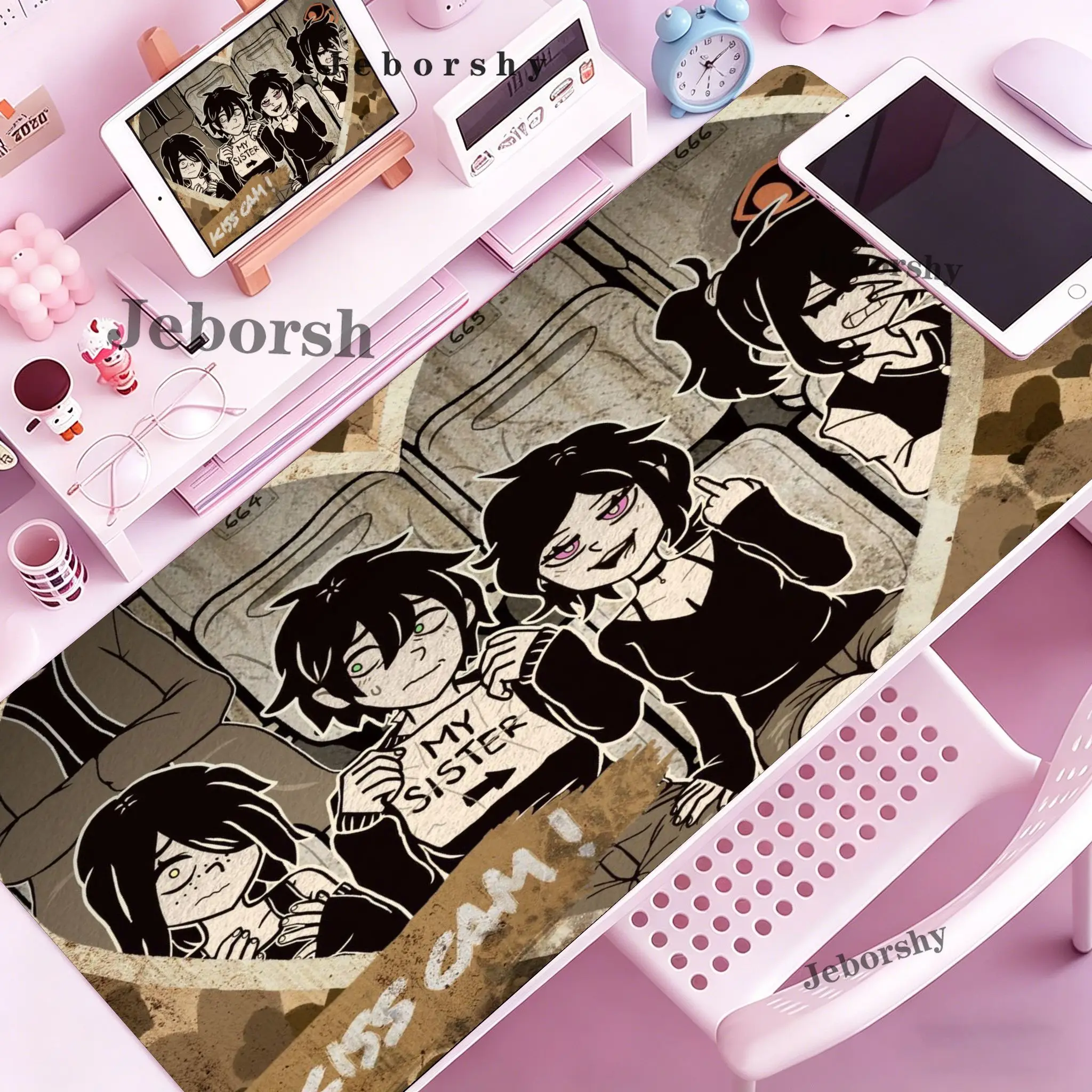 Mouse Pad PC Black And White Manga Mousepad Laptop The Coffin Of Andy And Leyley Anime Keyboard Pad Love Heart Desktop Mouse Mat