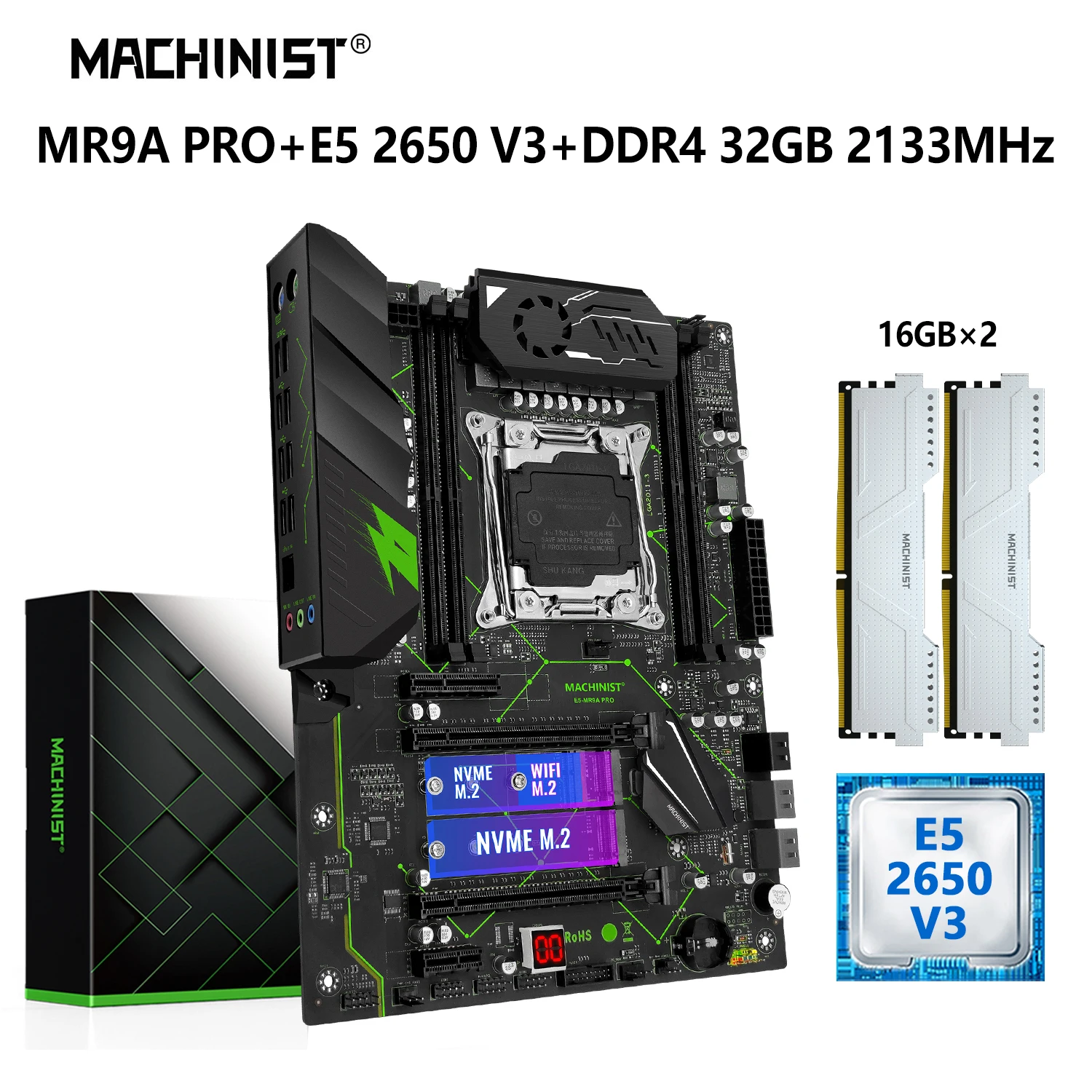 

MACHINIST X99 Motherboard Combo Kit Xeon E5 2650 V3 CPU LGA 2011-3 Processor 32GB DDR4 RAM Memory NVME M.2 WIFI USB 3.0 MR9A PRO