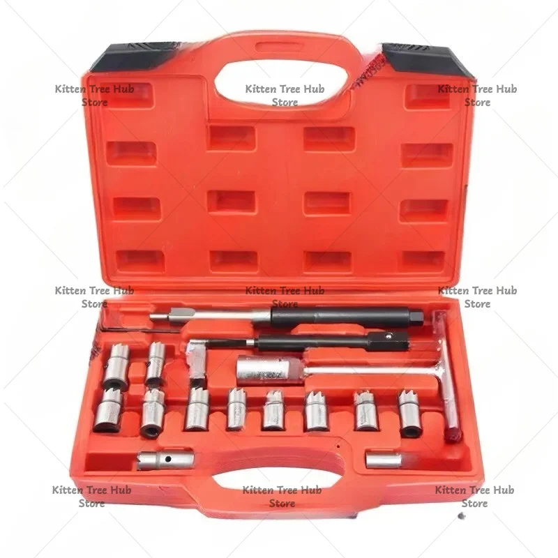 17PC Diesel Injector Seat Cutter Cleaner Tool Set Carbon Remover