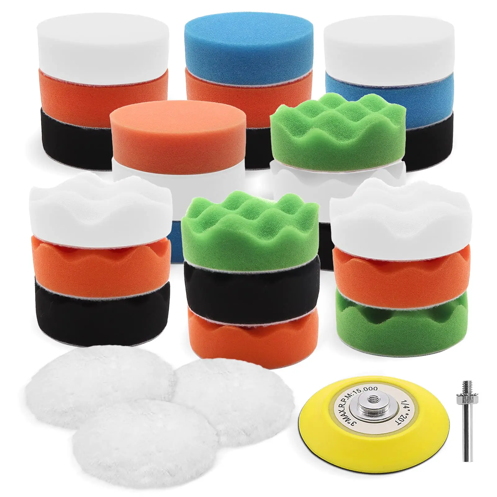 

28 PCS 3 inch Car Polishing Buffing Waxing Kit Polisher Sponge Wool Pads Set with Backer Polishing Waxing Cleaning Sealing Glaze