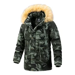 Winter Hooded New Men's Cotton Jacket with Medium Long Collar Casual Camouflage Thickened Parka High-quality Outdoor Men's Coat