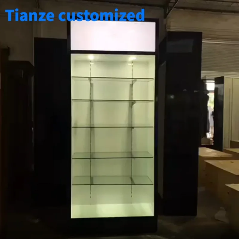 [Customized]jewelry store decoration jewelry display stand custom LED Light Wood Glass Jewelry Display Cabinet Shop Or Mall