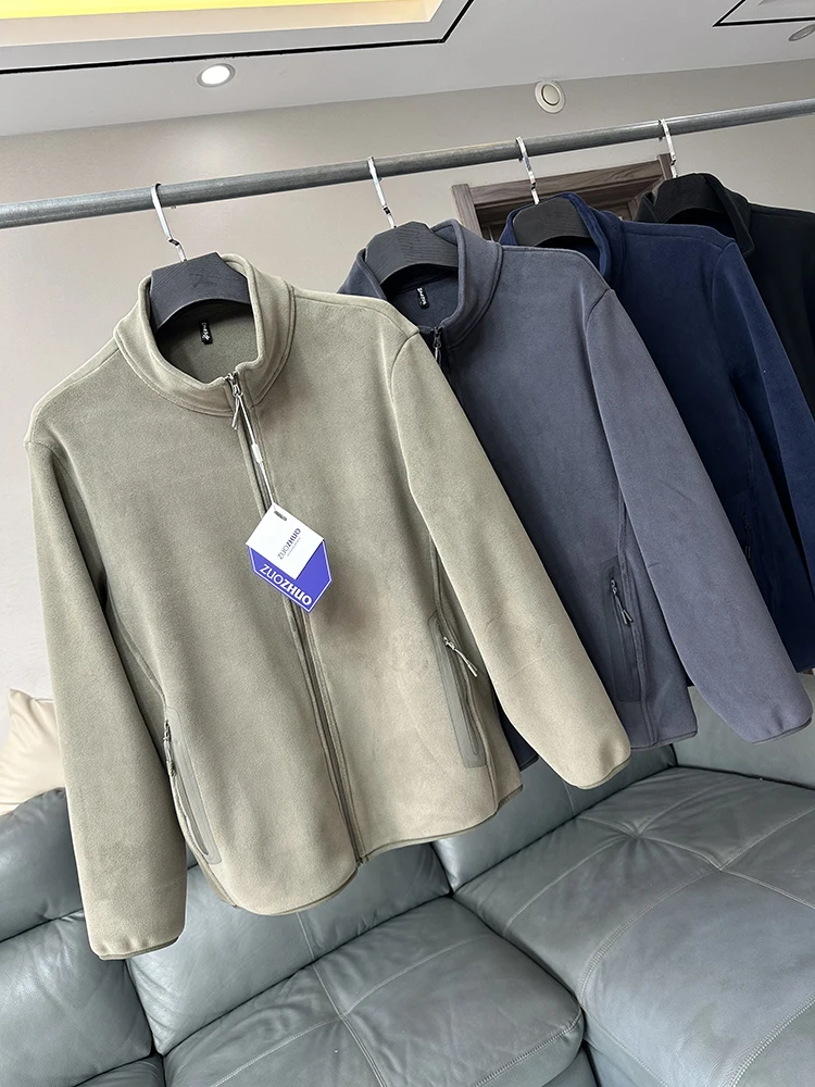 

Утепленная флисовая куртка с воротником-стойкой для мужчин, зимнее пальто для активного отдыха, модное универсальное повседневное пальто с длинными рукавами на молнии