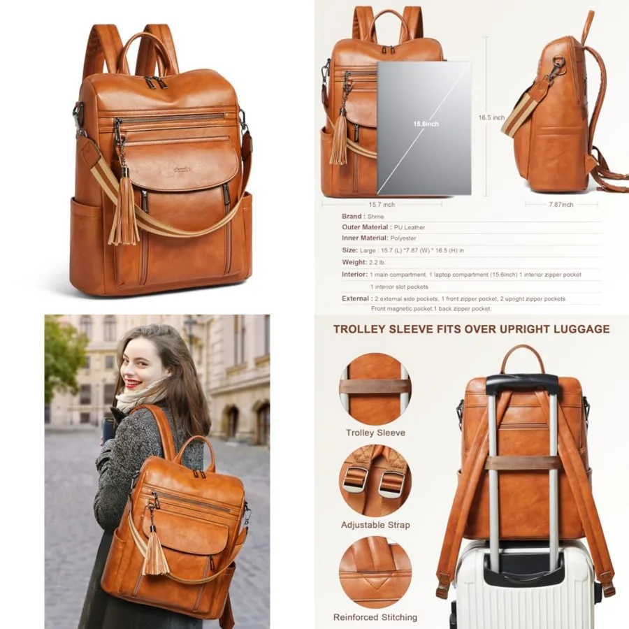 

Laptop Backpack for Women 15.6 inch, Travel Leather Backpack Purse Nurse Teacher Carry on Backpack Computer Bag, Professional W
