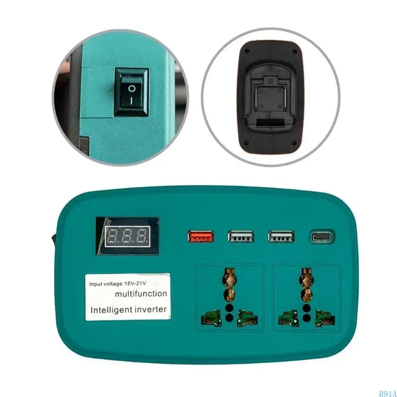 R91A Высокий эффективный инвертор аккумуляторной батареи 18V-21V с 3XUSB+1xType C & зарядной порт