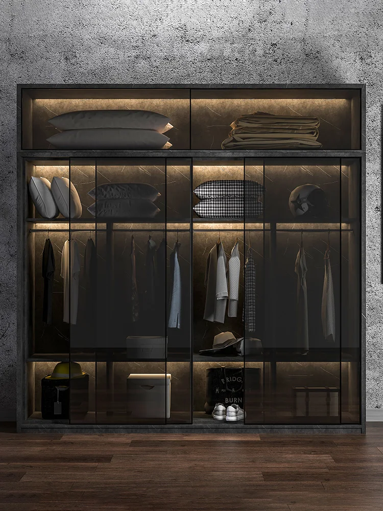 Modern sliding doors, custom sliding large wardrobes, simple glass, solid wood, small bedrooms, Nordic style wardrobes