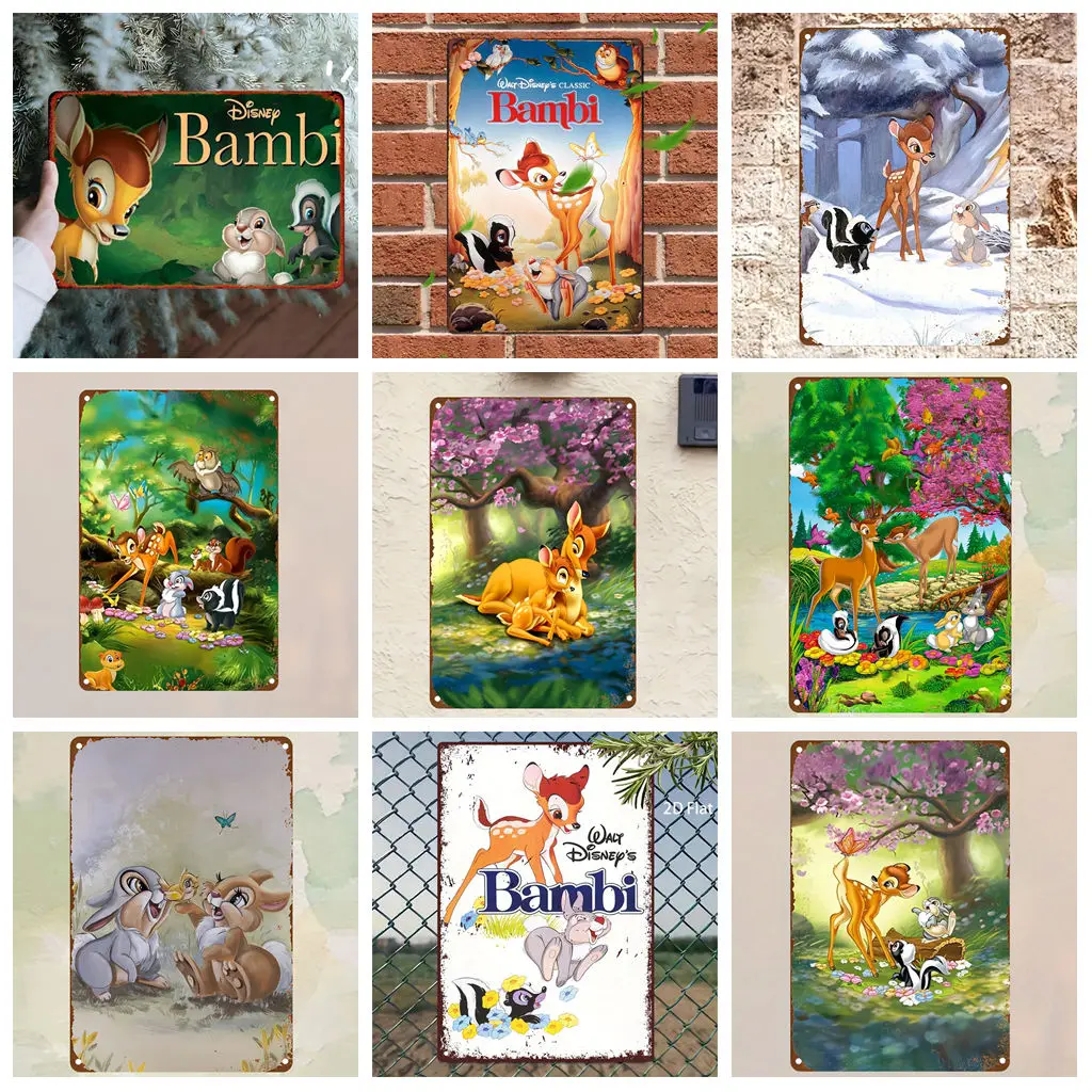 

Miniso Disney Bambi Forest Story Tin Signs Decor Metal Signs Tin Signs Captain Poster Decor for Bar Pub Club Wall Decoration