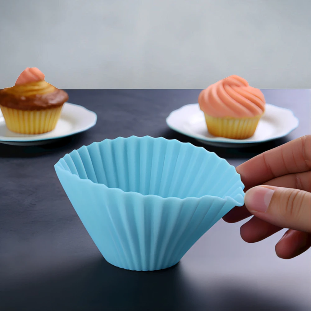 12 pezzi cuocere cupcake stampo riutilizzabile tazza da forno in silicone dessert budino ramekin supporti tazze da forno rotonde stampo per cupcake resistente