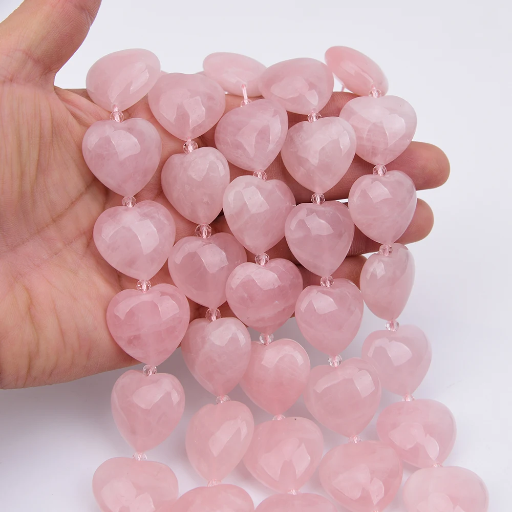 

APDGG 25mm Natural Pink Rose Quartz Smooth Heart Shape Loose Pendant Beads 15'' Strands Jewelry Making DIY