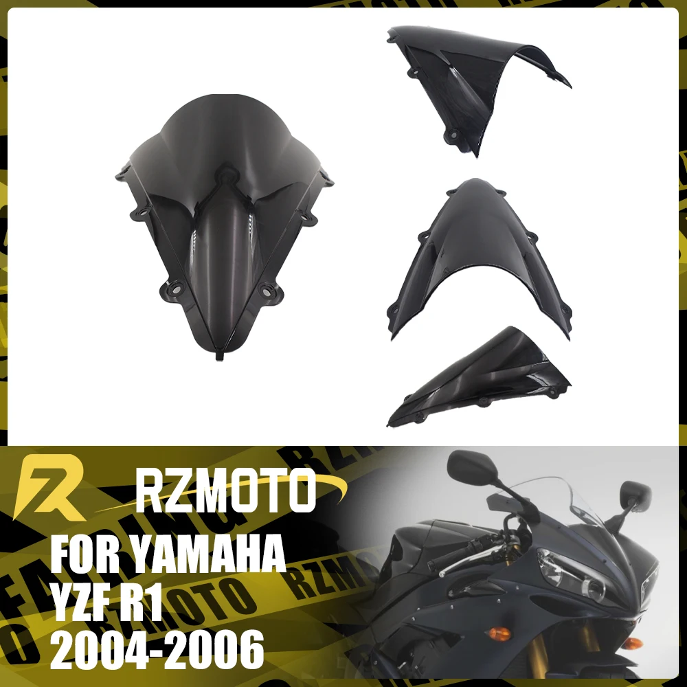 

YZFR1 Motorcycle Accessories Windshield For YAMAHA YZF-R1 2004-2006 2005 Front Double Bubble Wind Deflector Windscreen Black