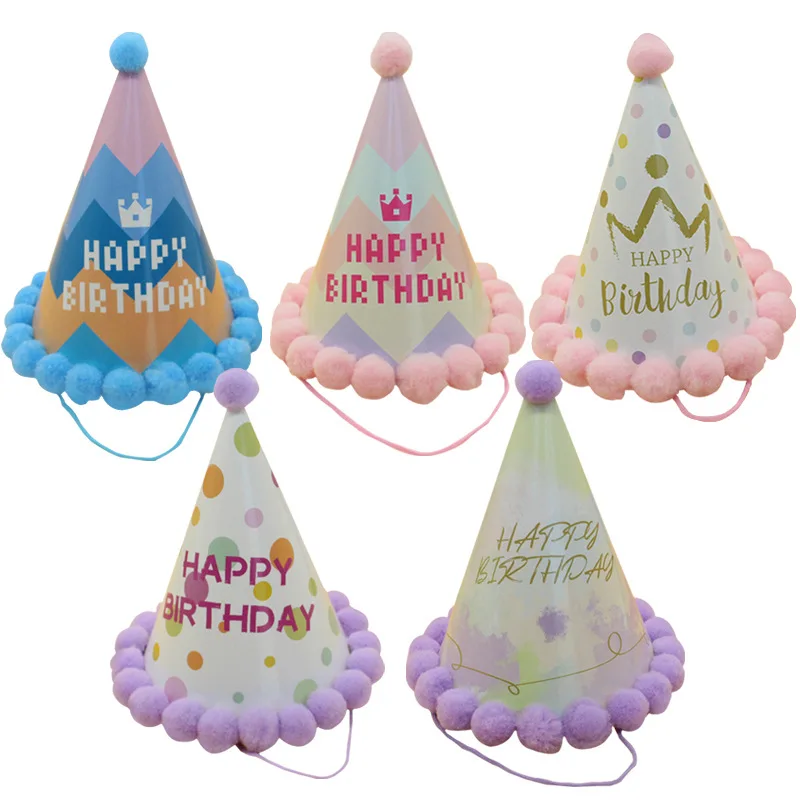 Little Fresh Plush Ball Thickened Birthday Hat Baby One Year Adult Creative Party