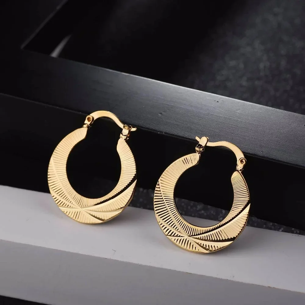 Shamty Earrings Loop For Women Pattern Circle Round Trendy Pure Gold Color Hoop Earrings Jewelry Inside Outside Hoop E30005