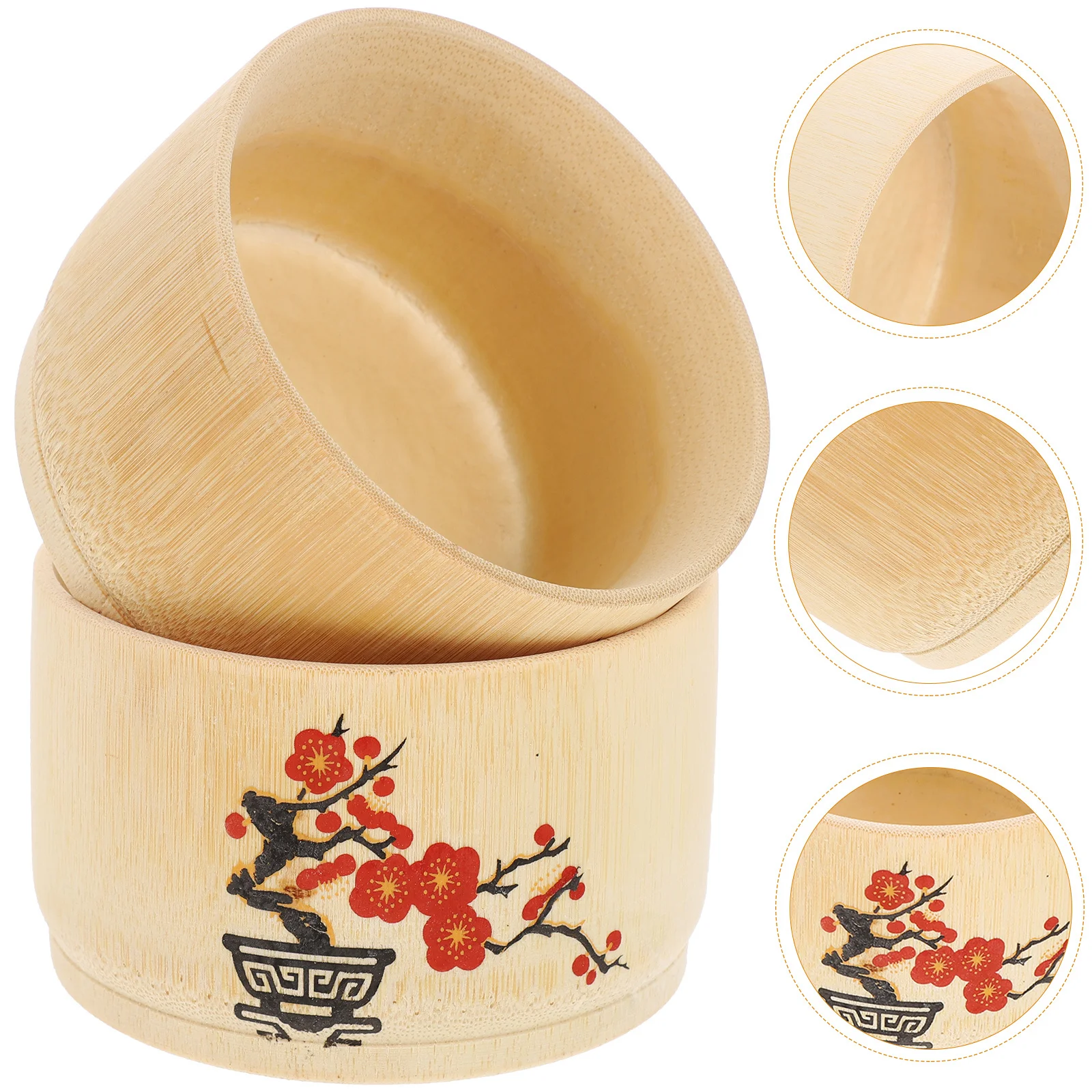 

2Pcs Bamboo Food Bowl Fine Craftsmanship Deep Household Salad Bowl Stackable Kids Dishes Dinnerware Sets