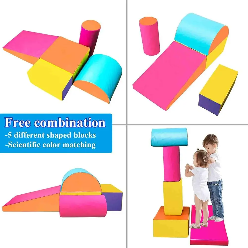 Conjunto de blocos de espuma de 5 peças: centro de jogos de escalada e engatinhando interno macio e leve para crianças, bebês e pré-escolares