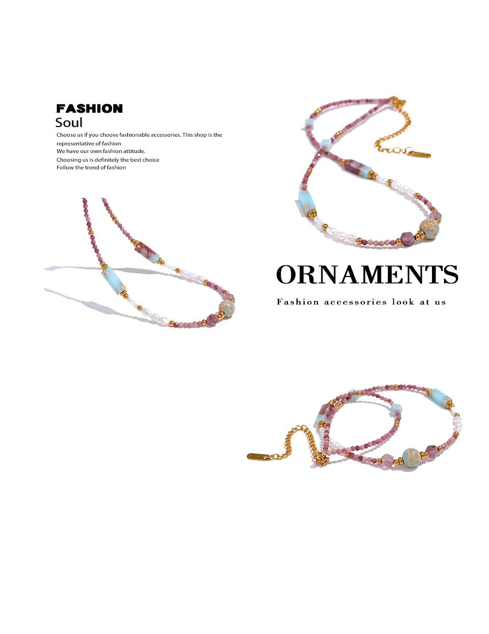 Yhpup Naturstein Süßwasser perlen Rhodochrosit Perlen Kette trend ige handgemachte Halskette goldenen Sommer Edelstahl Schmuck – Detail 2