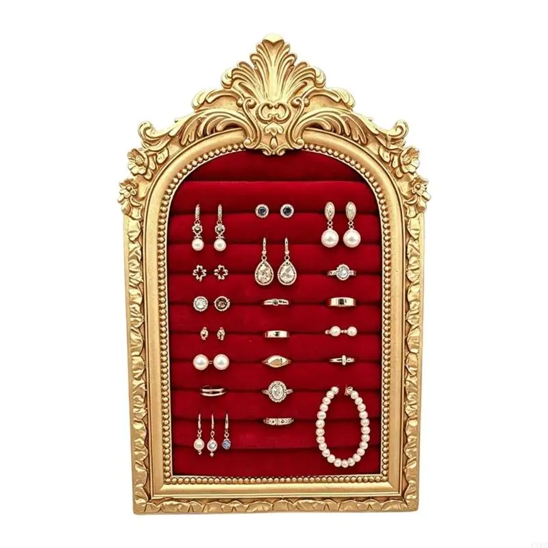 Arched Jewelry Display Stand Resin Tabletop Holder with Ornate Arch Frame and Slotted Storage for Vanity Display