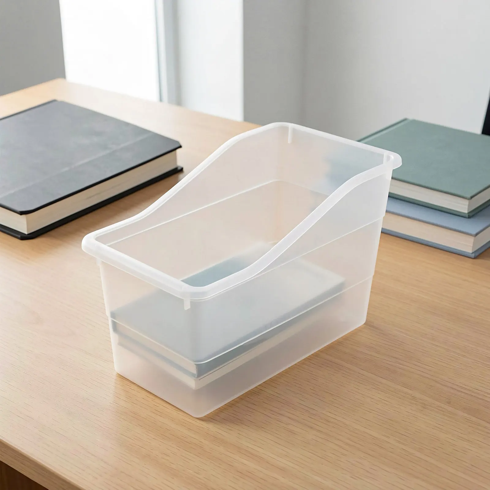 6Pcs Plastic Book Bins Clear Stackable Desktop Storage Basket Document Organization Bin Desk Filing Organizer Book Container