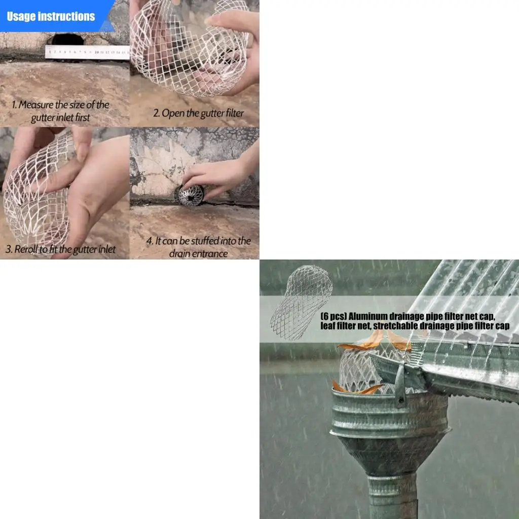 6pcs Extendable Aluminum Gutters Filters Caps Strong Strainer for Downspout