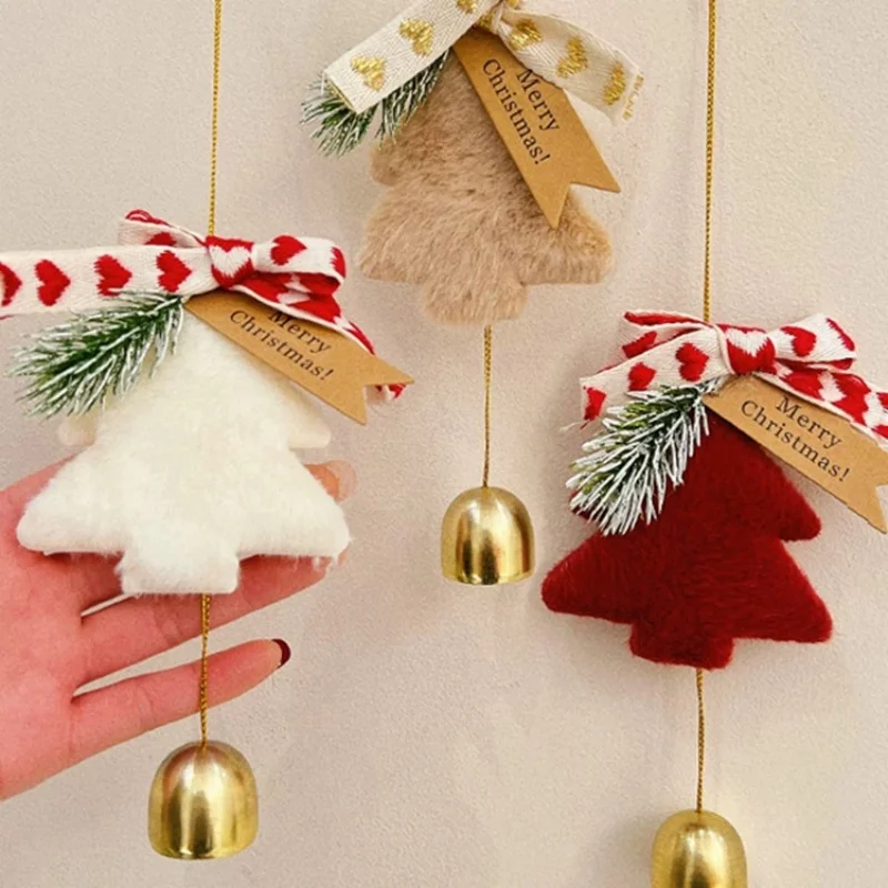

Christmas Tree Car Pendant Xmas Door Hanger Ornament Pine Cone Wind Chime for Home Decor Plush Furry Bell Christmas Gift Idea