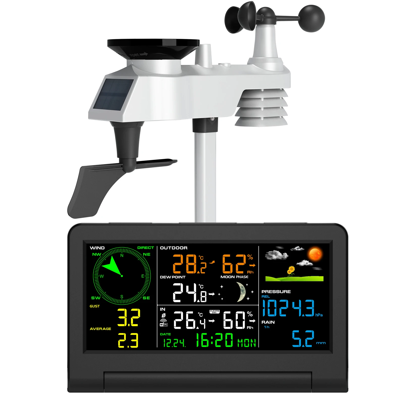 7-in-1  Wireless Weather Station Professional Indoor Outdoor Thermometer Hygrometer with Wind Direction Anemometer And Rain