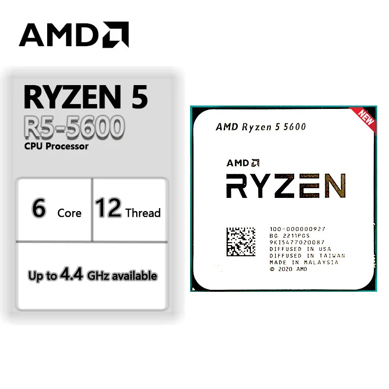 AMD Ryzen 5 5600 R5 5600 3.5 GHz 6-Core 12-Thread CPU  7NM L3=32M 100-000000927 Socket AM4 New and without cooler