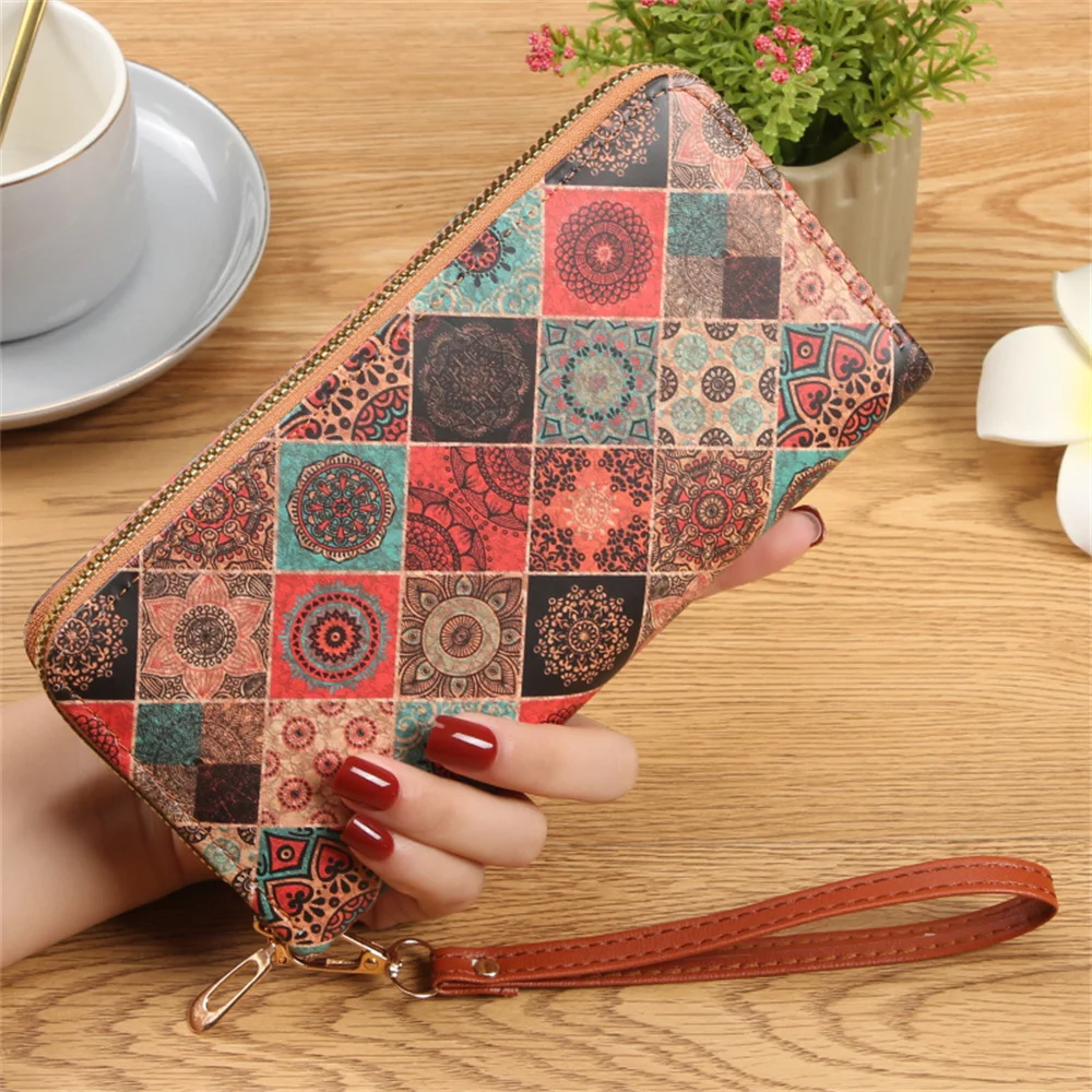 Multi Card Slot Wallet Eco-Friendly Pu Leather Wallet Zipper Coin Purse Multi-Functional Wood Grain Wallet For Travel Women'S