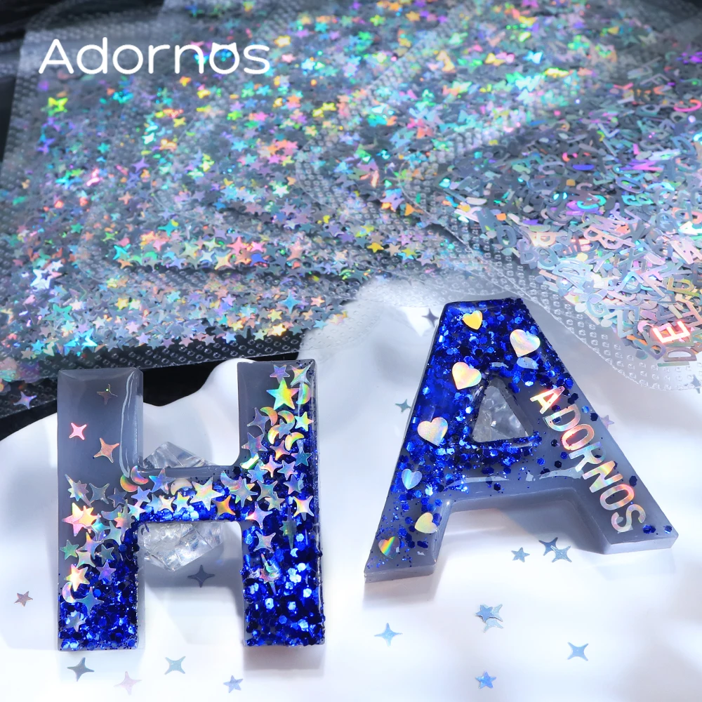 6Bag Holographic Iridescent Mixed Sequins Glitter for Resin Molds Filler Alphabet Butterfly Star Heart Flakes DIY Jewelry Making