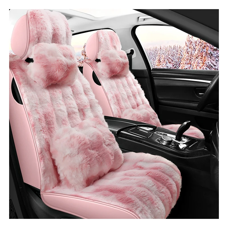 Universal Car Seat Kits Covers Winter Gradient Plush Warm Car Seat Cushion for 90% Sedan SUV Set Include Front and Rear Cover