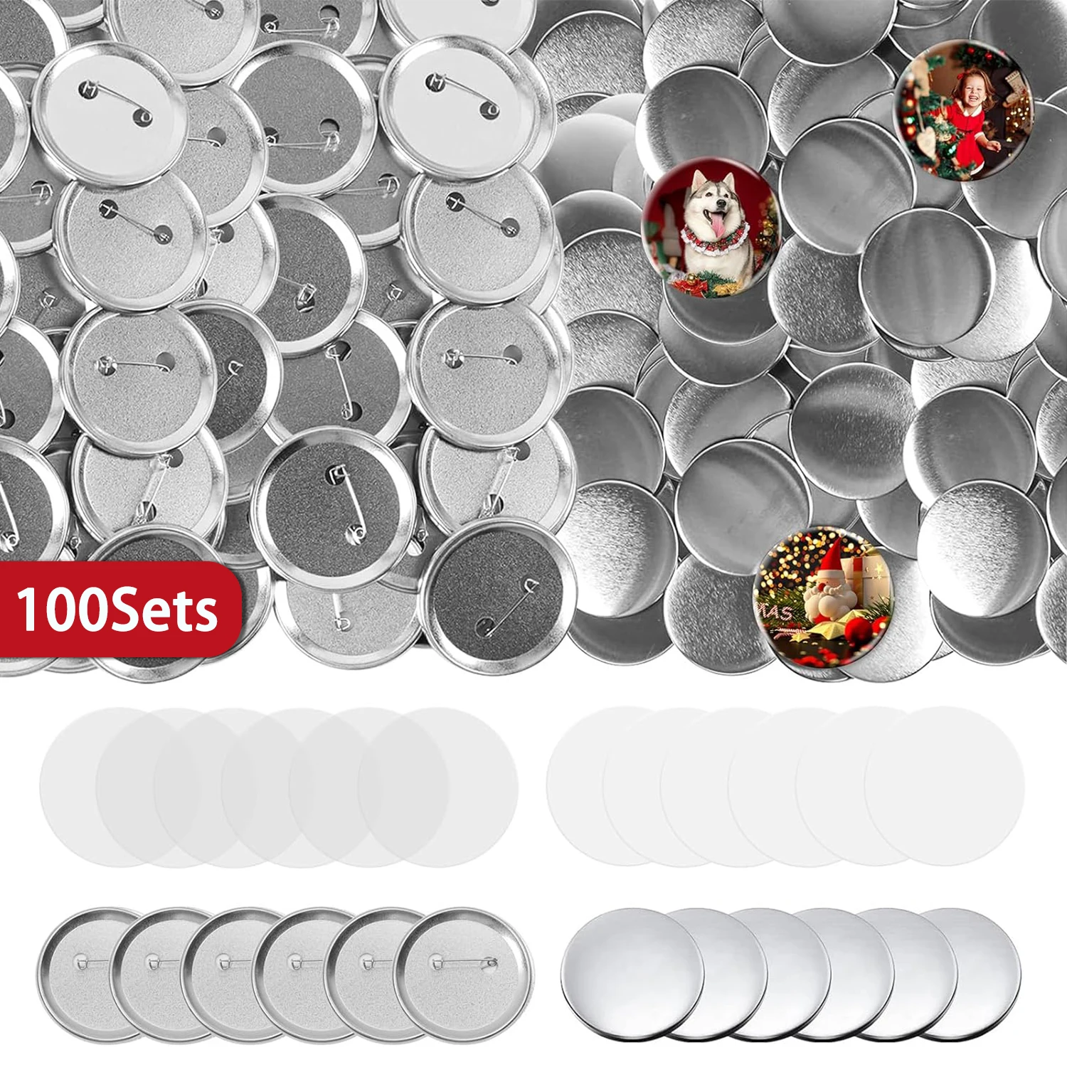 100Sets 25mm Button Maker Supplies Blank Button Making Supplies Metal Round DIY Badge Maker Part Kit for Button Maker Machine