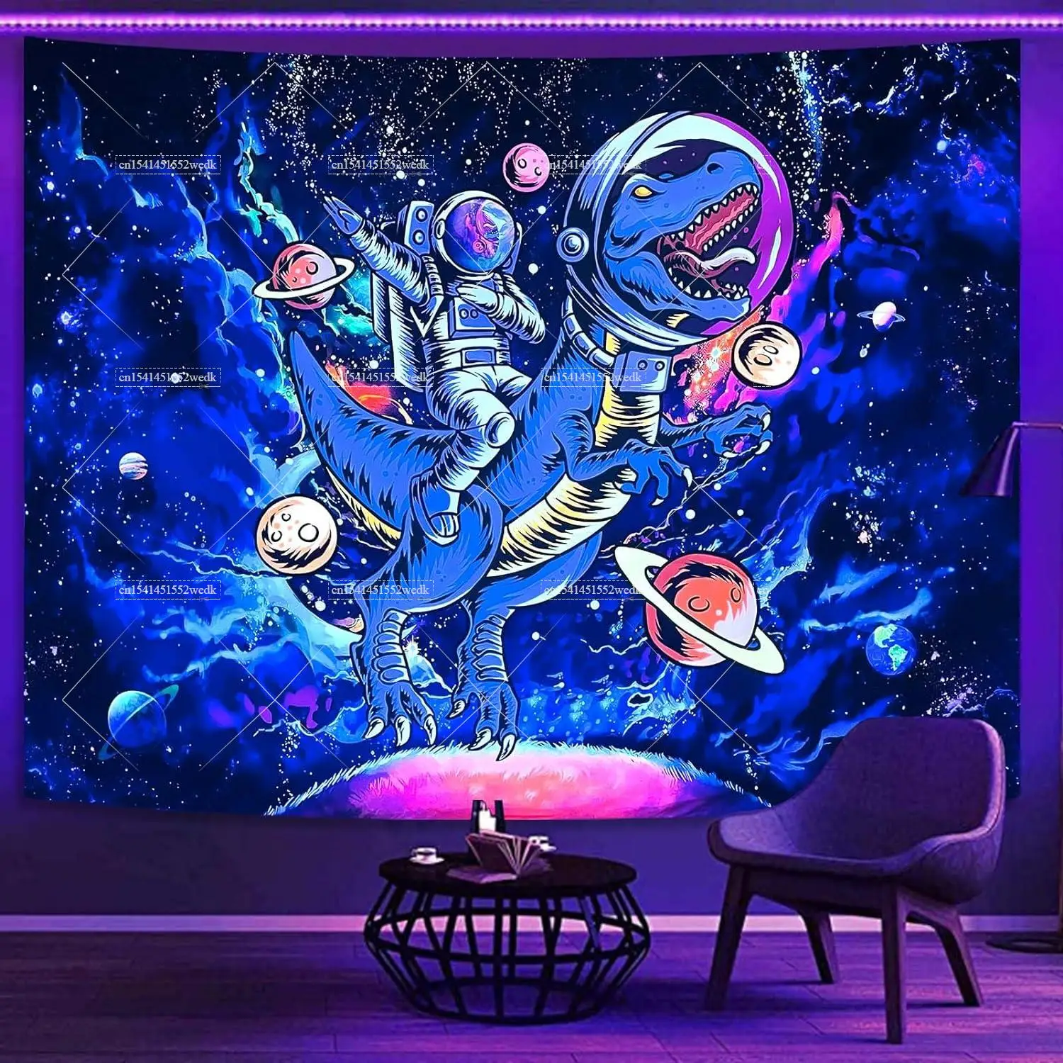 Astronaut Alien Blacklight Tapestry UV Reactive Neon Hippie Galaxy Black Light Tapestry Fluorescent Wall Hanging Decor Tapries