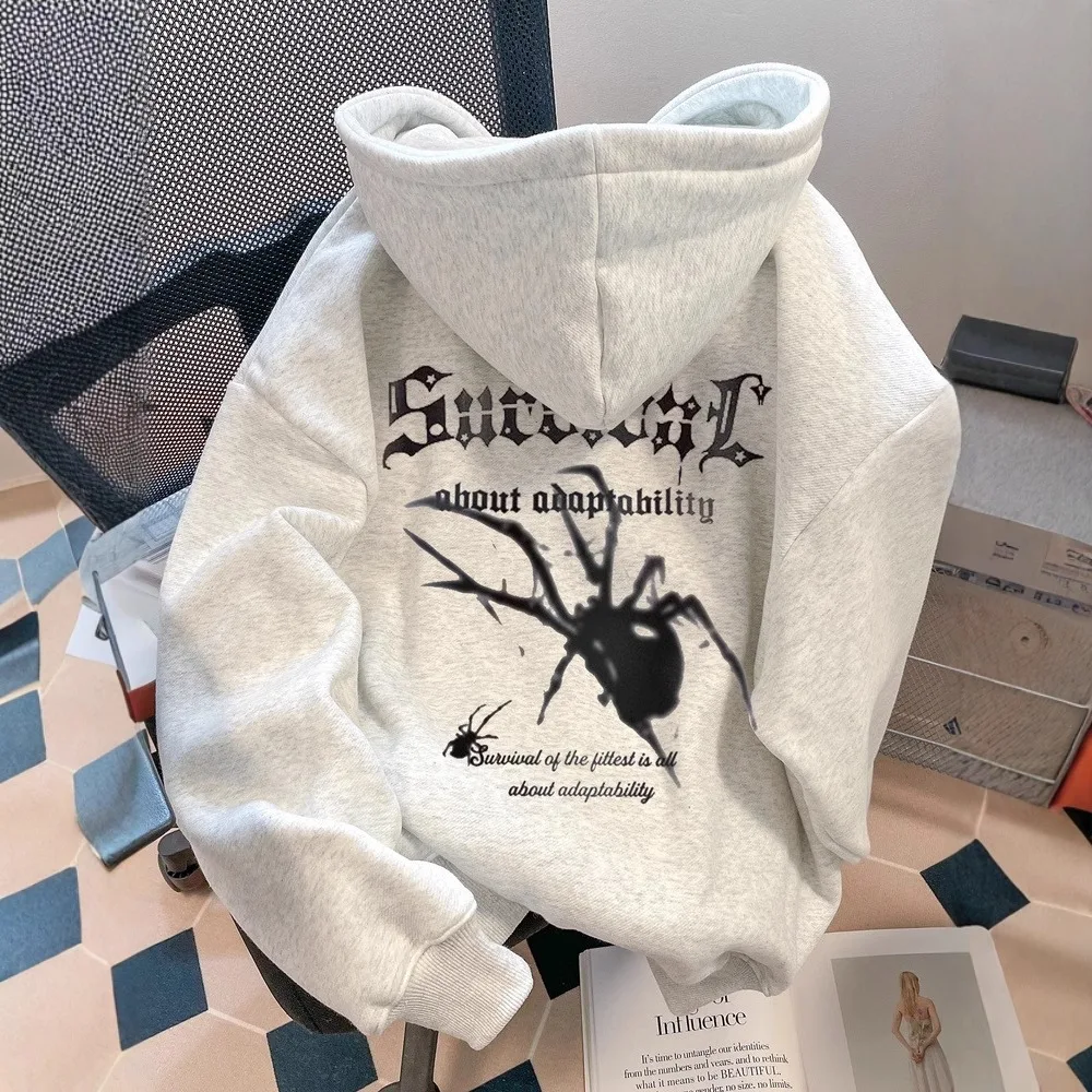 

American Retro Hiphop Trendy Brand Spider Hooded Sweater Men's Winter New Hip Hop High Street Vibe Couple Coat