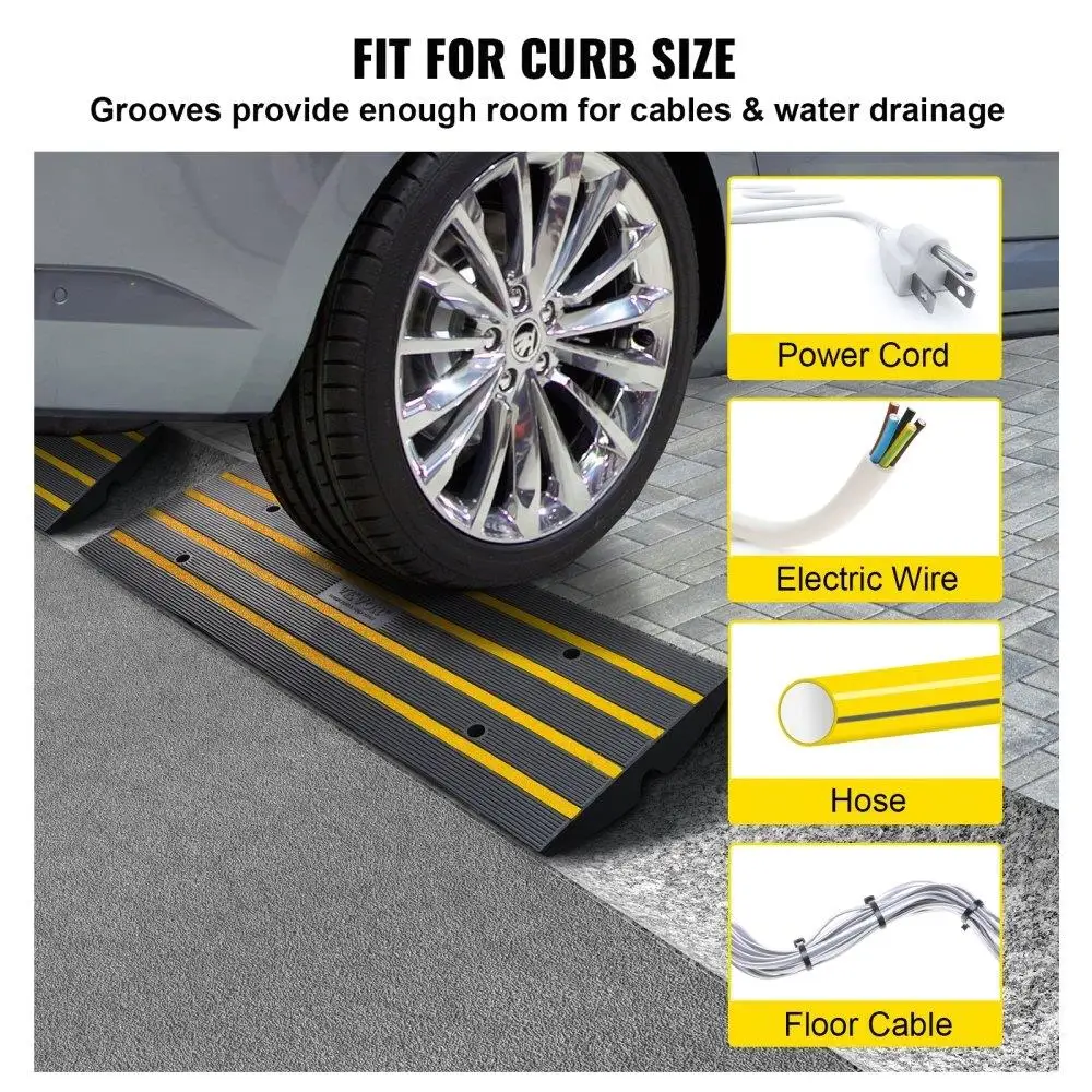 Curb Ramp, 3 Pack Rubber Driveway Ramps, Heavy Duty 33069 lbs Weight Capacity Threshold Ramp, 2.6-inch High Curbside Bridge