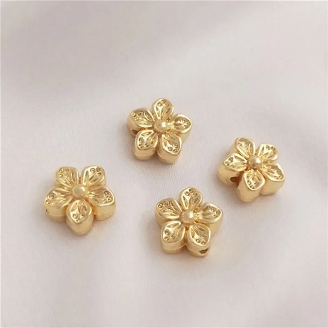 14K Genuine Gold Peach Blossom Transfer Beads Handmade DIY Bracelets, Earrings, Necklaces, Jewelry, Loose Bead Accessories C257