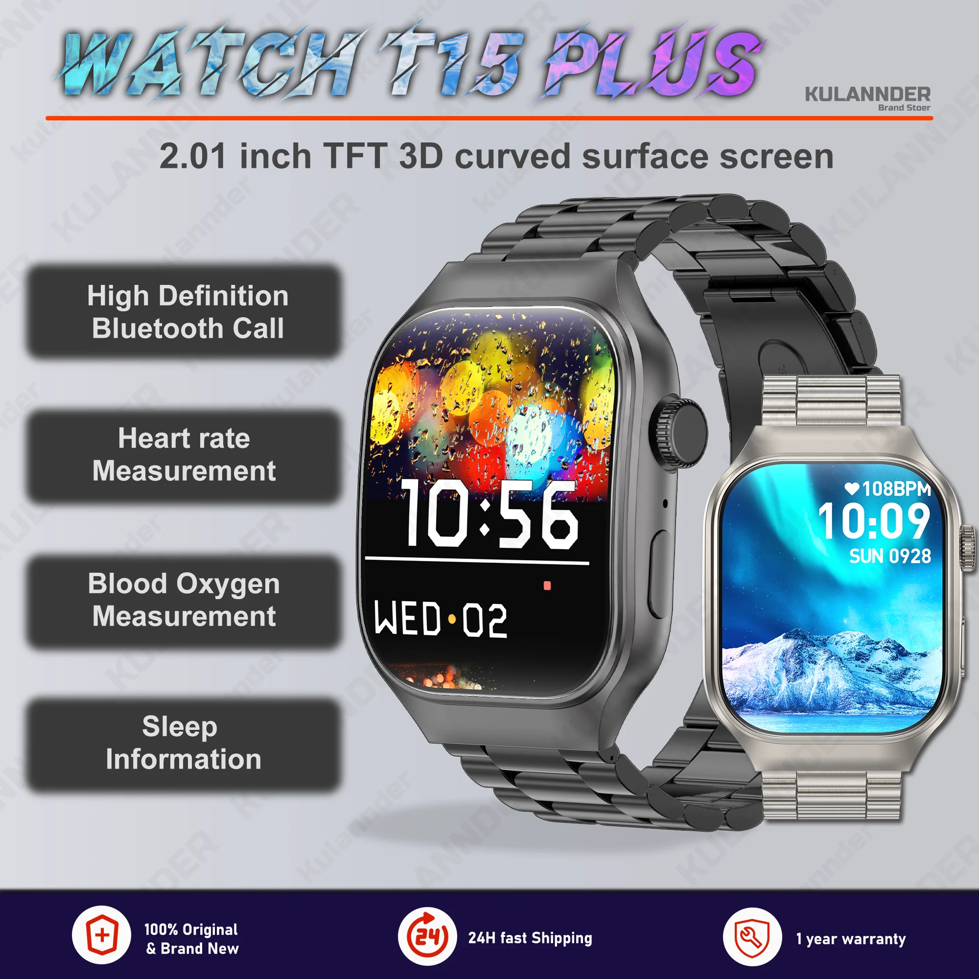 

2024 Men 2.01" curved Screen Blue Tooth Call Smart Watch Heart Rate Health Voice Assistant 100+ Sports Modes Outdoor Smartwatch