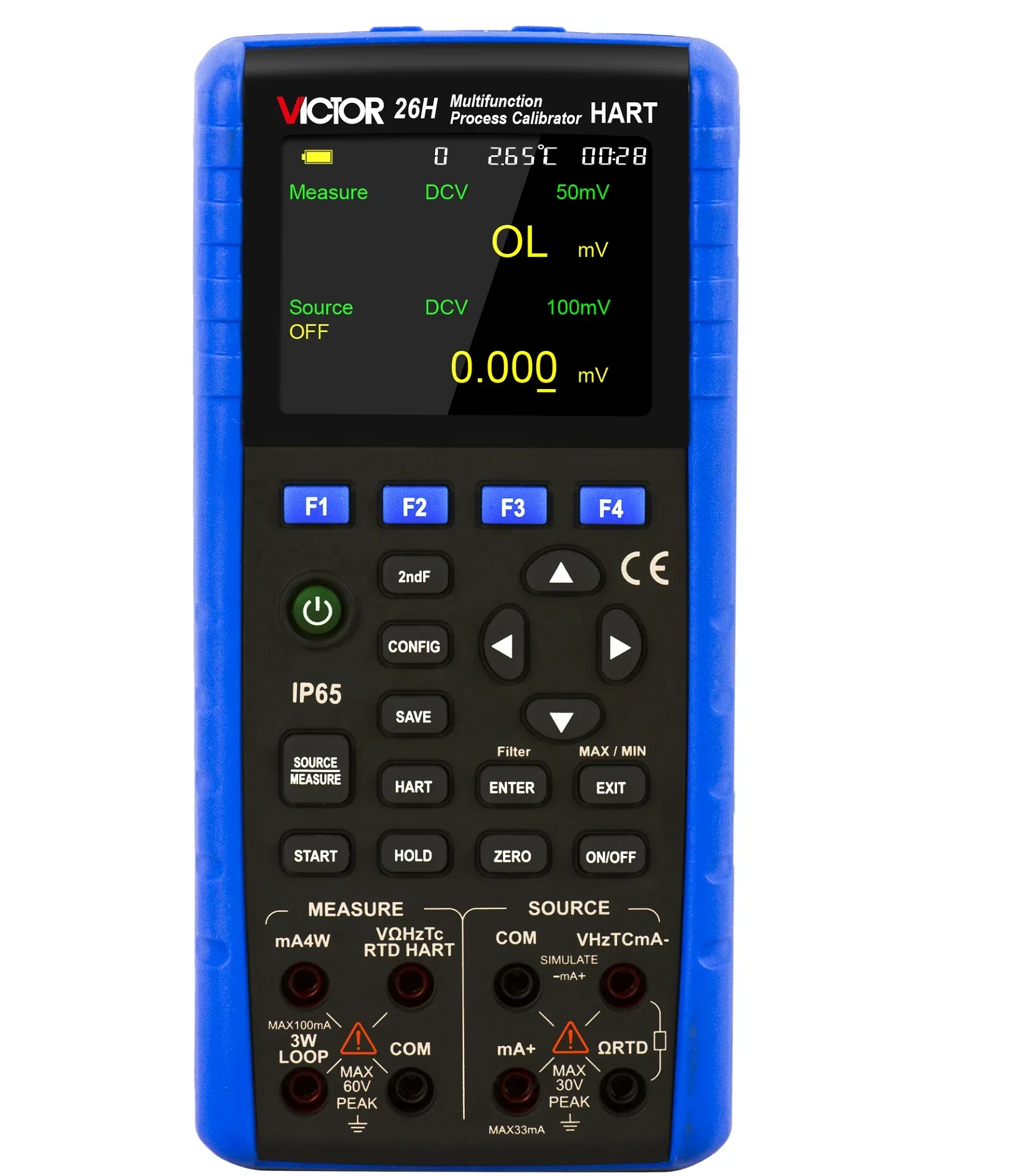 

VICTOR26H Многофункциональный калибратор процессов HARTCommunication с точностью 0,01%, 5 цифр, схема контура 24 В, IP65