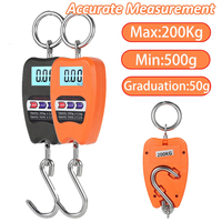 200KG Digital Crane Scales Industrial Hanging Scale Heavy Duty Hanging Hook Handheld Scales Stainless Steel Electronic Weighing