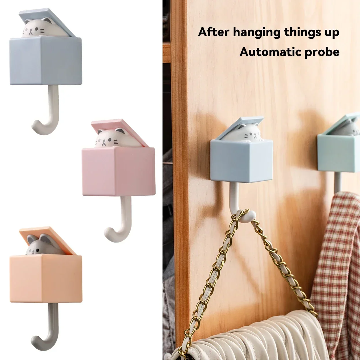 New Cute Wall Hooks Key Holder Door Hanging Plastic Self Adhesive Wall Hanger Cartoon Cat Shape Hook For Kids Room Home Decor