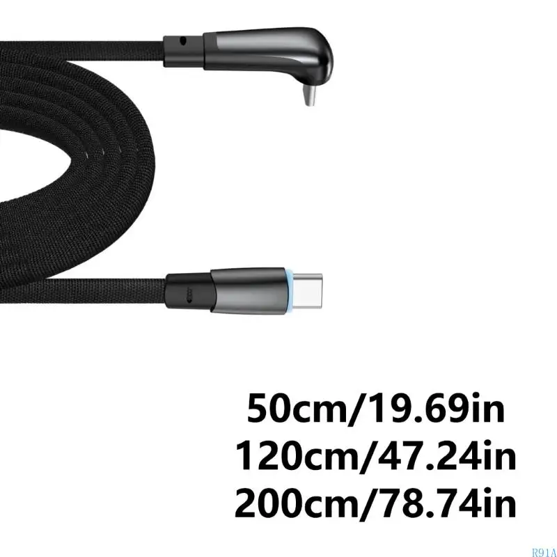 R91A Type C к типу C 90 ° Кабель кабеля локтя быстрая зарядка и передача данных PD60W подачи питания для нескольких устройств