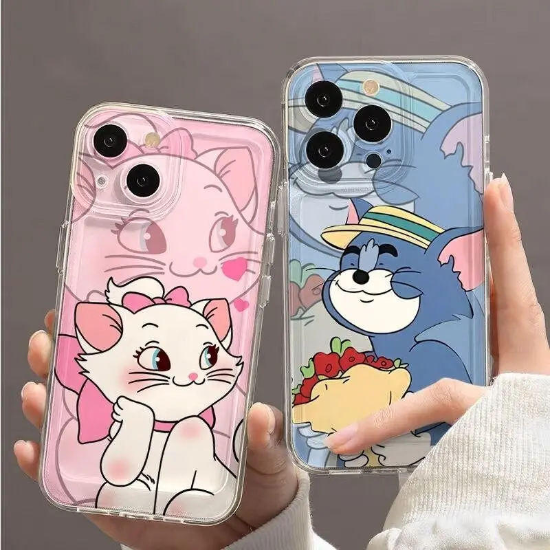 3D Marie Cat Ear Phone Case For Samsung Galalxy S25 S23 S24 S20 S21 S22 S10 Plus Ultra S21 S24 FE S24+ Cartoon Clear Casing