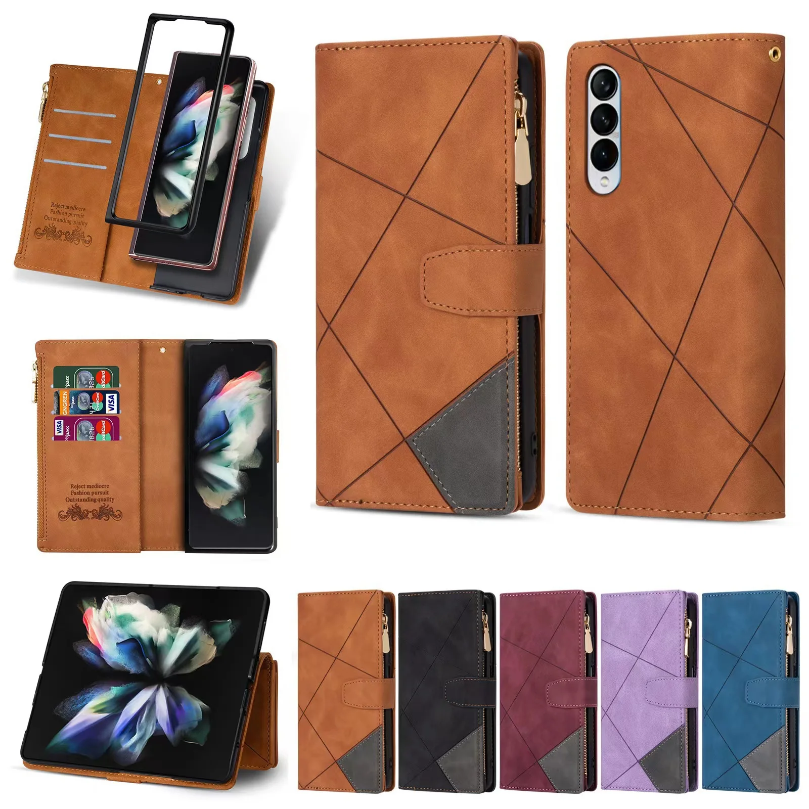 Applicable to Samsung Zfold 8, this line-joined card-inserting protective case and fold5 multi-functional magnetic phone case.