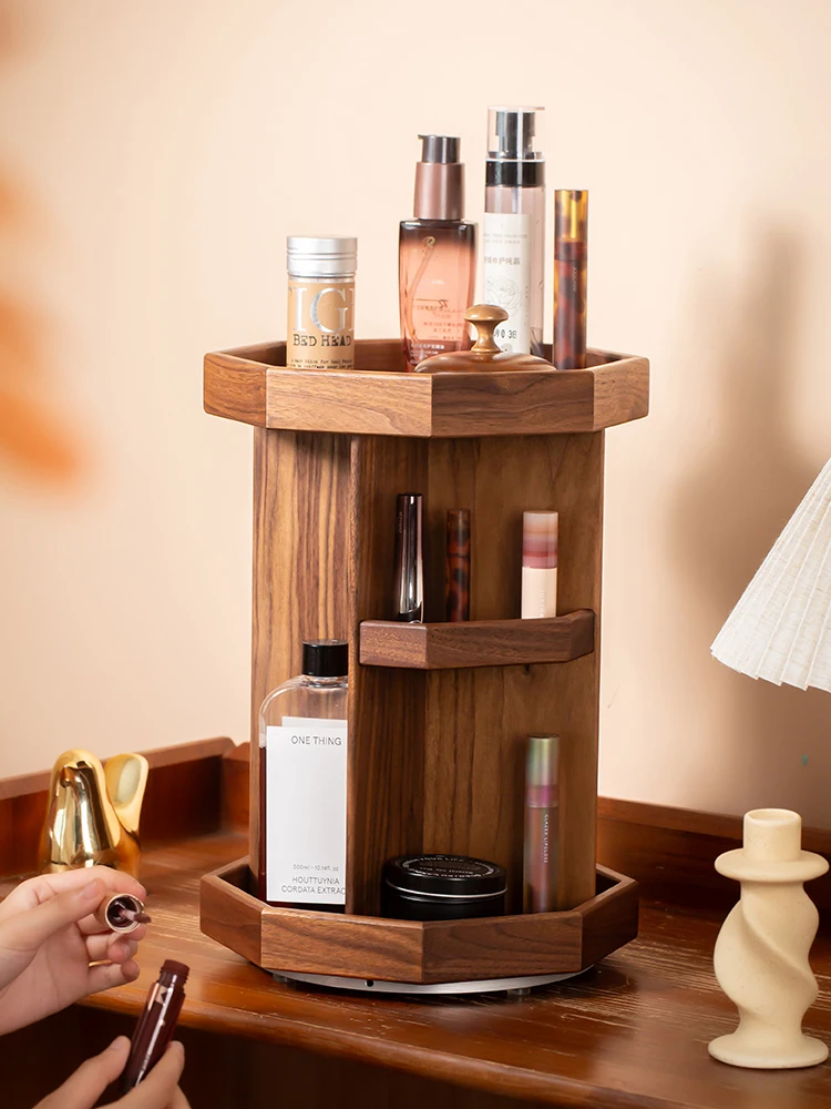 

Wood Rotating eup Storage Box Desktop High-End Vani elf Jewelry Lipsti Perfume Organizer Ra Bedroom Use